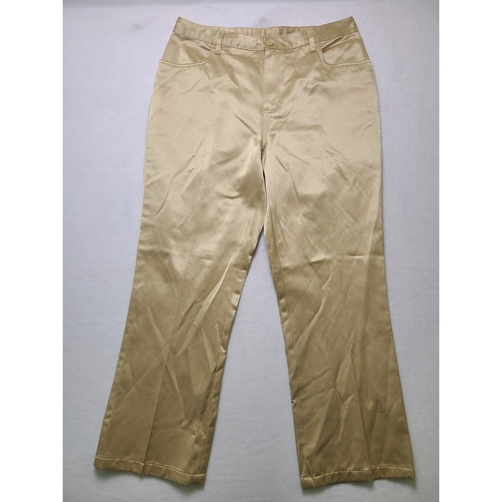 Bill Blass 14P Jeans Vintage Satin Trousers Champagne Gold Straight Leg Party